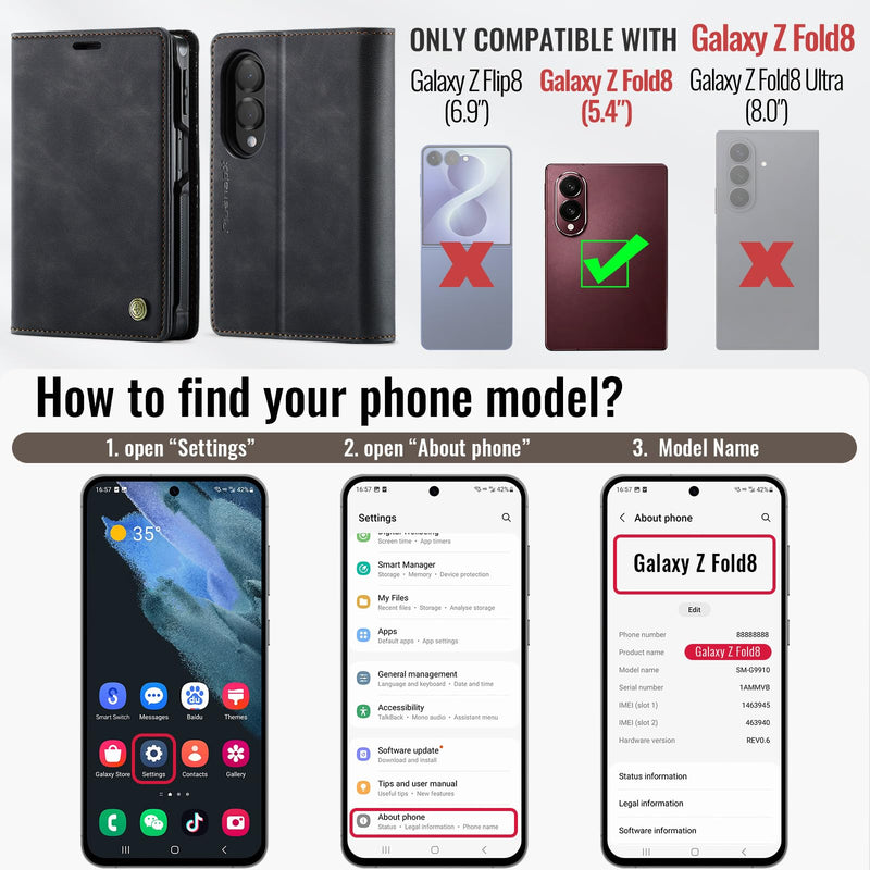for Samsung Galaxy Z Fold 8 2in1 Detachable Wallet Case, Black | Compatible with Magsafe, Magnetic, RFID Blocking Card Holder, Kickstand, Wireless Charging, Shockproof, PU Leather Flip Cover