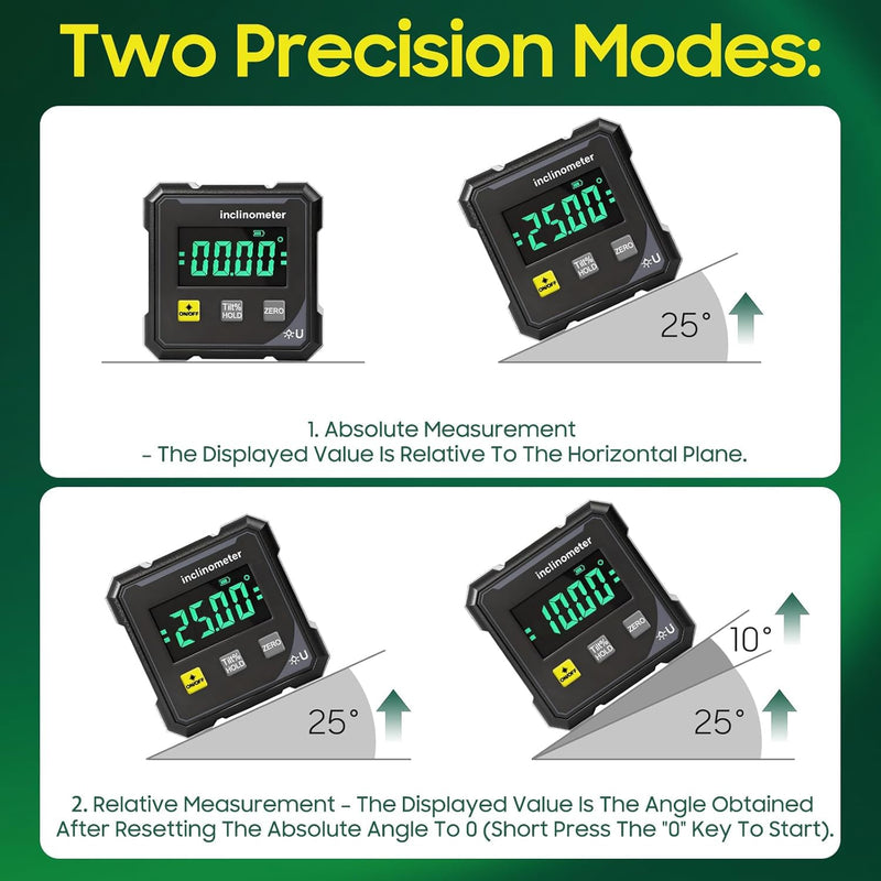 Digital Laser Angle Finder inclinometer, Protractor Tool, 4×90° High Accuracy, Large LED Display, Magnetic Base, USB Rechargeable, for Woodworking, Metalworking, Construction & DIY