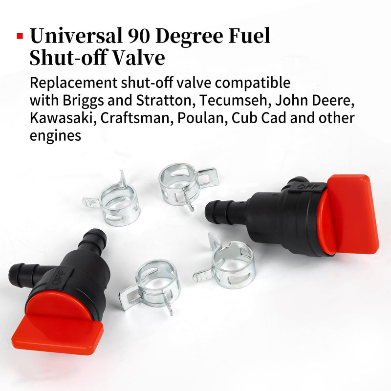 Fuel Shut off Valve, 1/4" Fuel Cut Off Valve for Riding Lawn Mower, Replace B&S 698181 494539 697944 Te cumseh 35857, 90 Degree Gas Shut Off Valve for Small Engines, 2 Pack 2 Angle
