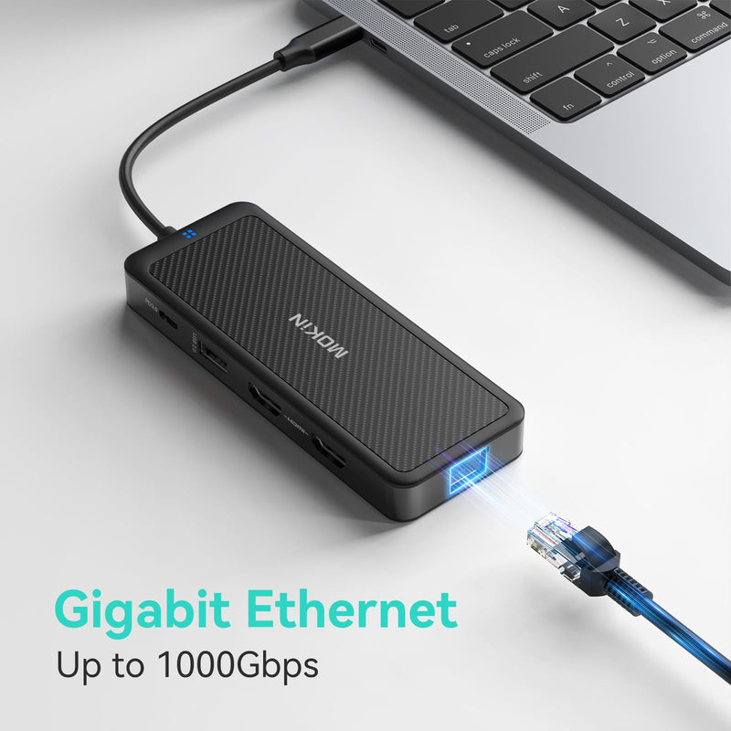 MOKiN USB-C Hub, 9-in-1 USBC Dock, Dual 4K HDMI USB C to USB Adapter, 1 Gbps Ethernet Hub, 100W Power Delivery, SD Card Reader for MacBook Pro, XPS and More