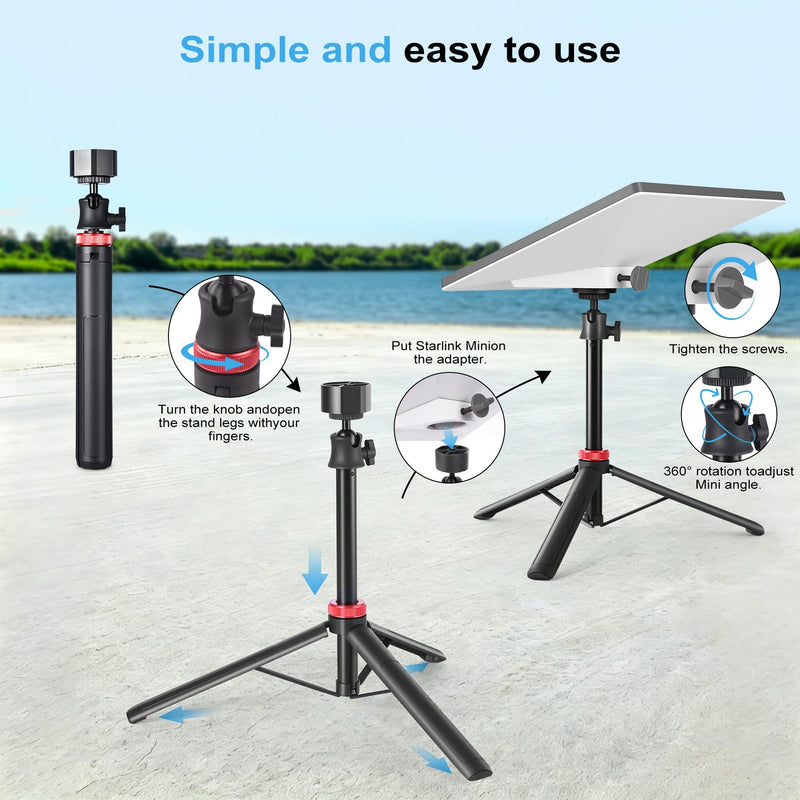 Starlink Mini Tripod Stand Mount with Aluminum Adapter, Portable & 360°Tilt | for All Starlink Mini Models, Starlink Mini Ground Tripod Stand for RV, Backpac Travel, Camping and Outdoor Satellite Setup