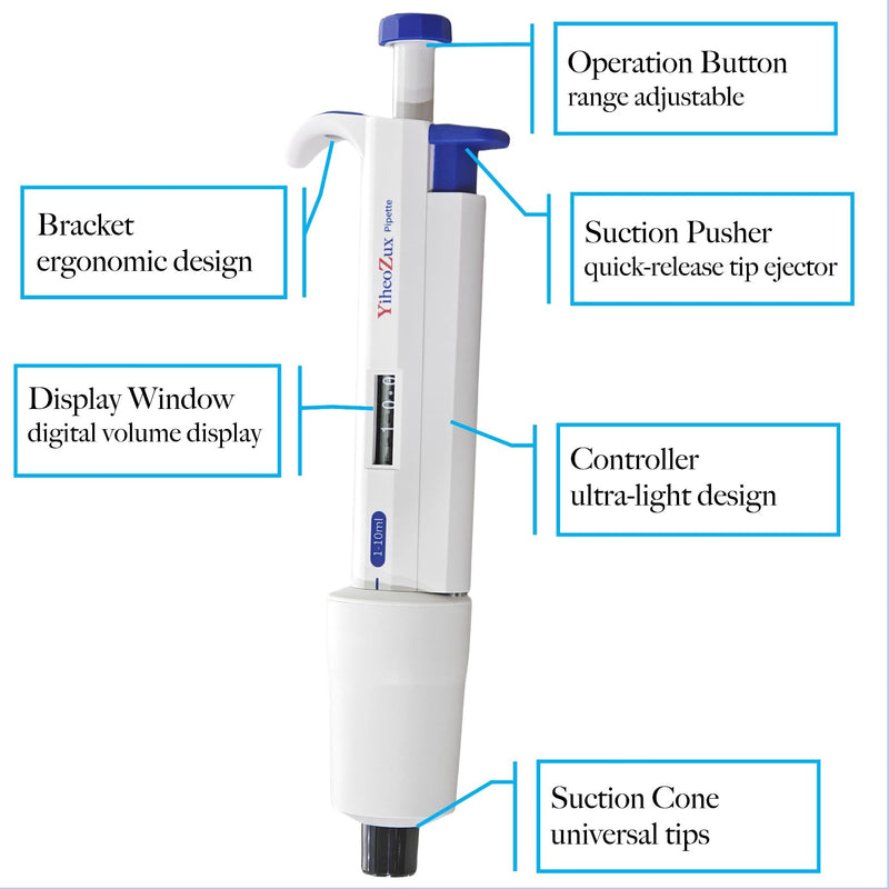 Adjustable Single Channel Pipette 1-10 ml, High Accuracy Laboratory Micropipette for Molecular Biology and Cytology 1000-10000 Microliters 11.18*3.03*1.77 inches