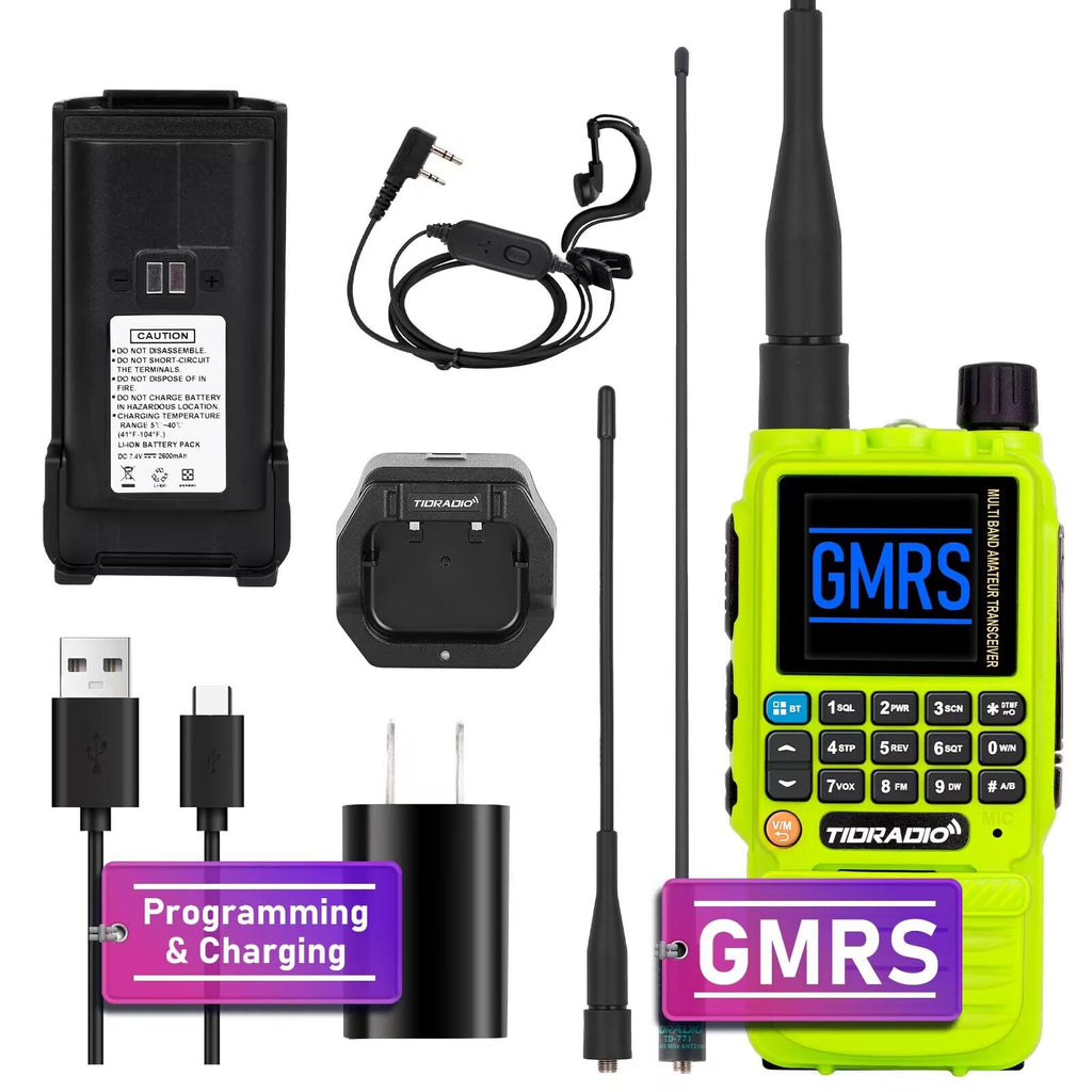 TIDRADIO TD-H3 GMRS Radio Two Way Radio Multi-Band Receiving,USB-C Programming & Charging,2500mAh Battery,AM/FM Reception,DTMF NOAA VOX SCAN,Walkie Talkies with Earpiece & TD-771 Antenna,Green 1 Pack Full Kits (Green)