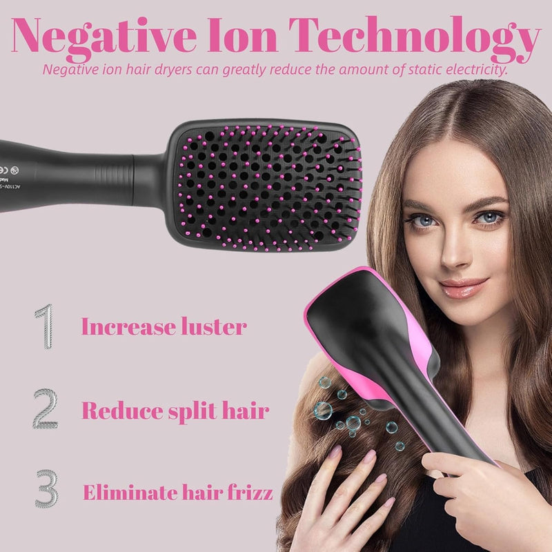 Hair Dryer Brush, 3 in 1 Negative Ion Hair Dryer Hot Air Brush Hair Styling Tool，Straightener Styler Comb Styling Hair for All Hair Types, Can Straighten Blow Dry Smooth Hair (Pink) # Pink