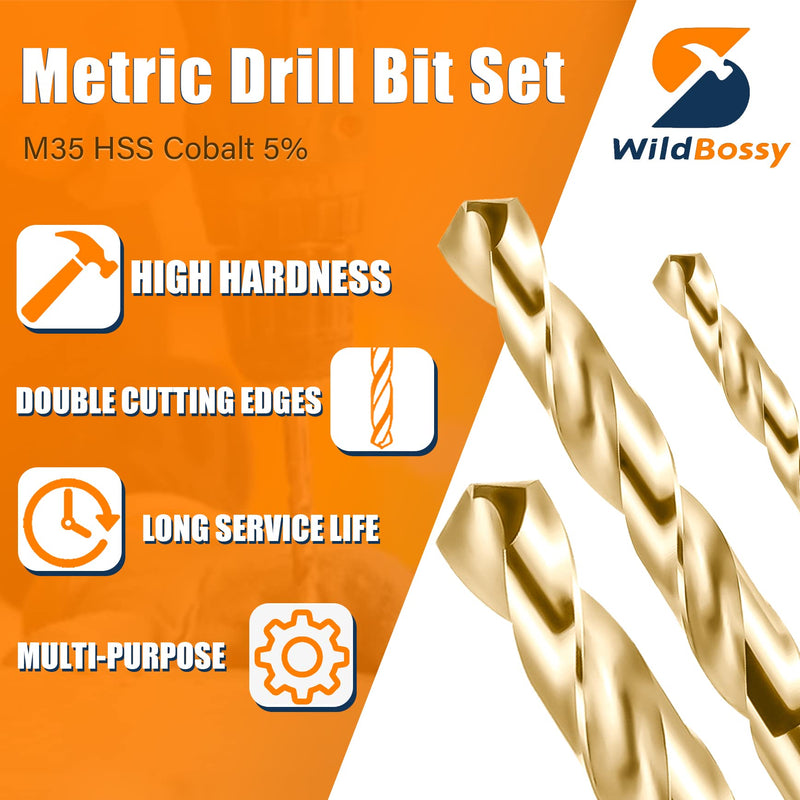 M35 5% Cobalt Metric Drill Bits Set (1mm-10mm/19pcs), Straight Shank Jobber Drill Bits, Metal HSS Twist Drill Bits for Stainless Steel Hard Metal and Cast Iron 19PCS (1MM-10MM)