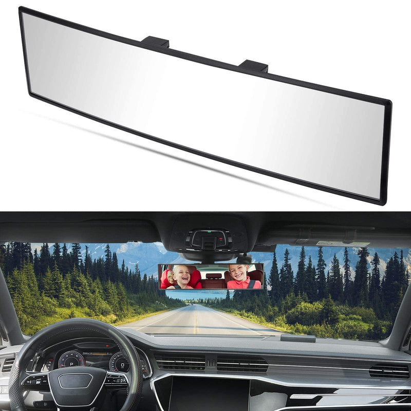 JOYTUTUS Rear View Mirror, Universal 11.81 Inch Panoramic Convex Interior Clip-on Wide Angle Mirror to Reduce Blind Spot Effectively for Car SUV Trucks -Clear 1 Clear (Black frame)