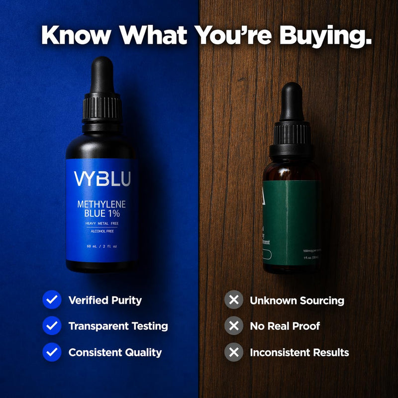 Pharmaceutical Grade Methylene Blue 1% Solution – Heavy Metal, Formaldehyde, & Alcohol Free, Ultra-Pure Distilled Water Base, 99.99% Pure, Research Use Only, 60 mL (2 fl oz)