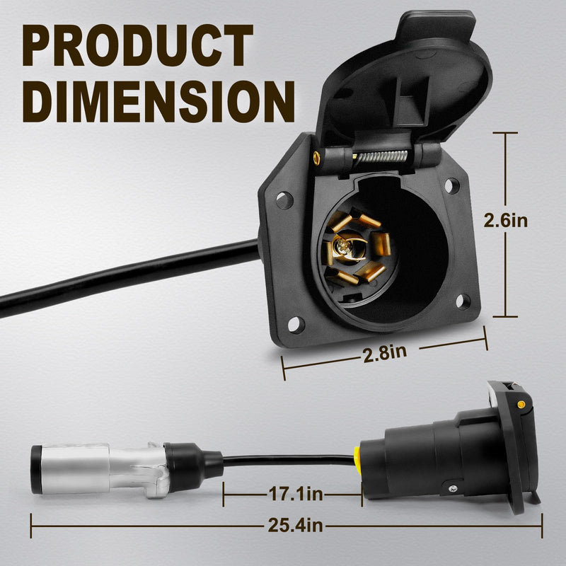Agrieyes Premium 7 Pin to 6 Pin Trailer Light Adapter, 7 Way to 6 Wire RV Blade Trailer Plug, Trailer Connector for Pickup Truck RV Black-2