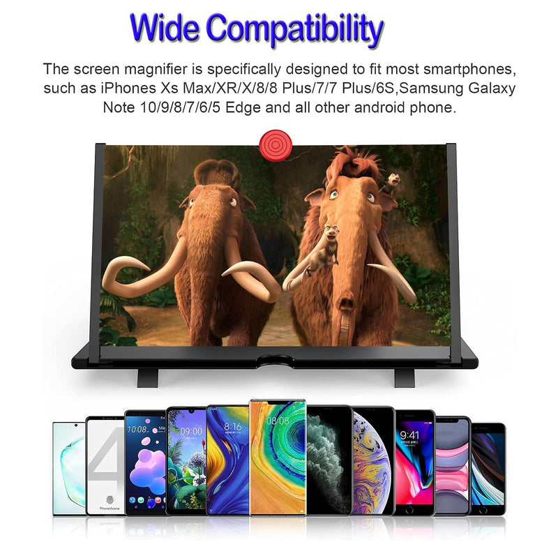 18" Screen Magnifier for Cell Phone,3D Magnifying Projector Screen Enlarger Expander for Movies, Videos, and Gaming, Foldable Phone Stand with Screen Amplifier, Compatible with All Smartphones Bkack-18inch