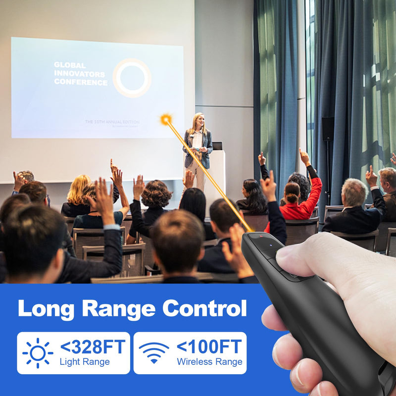 Presentation Clicker with Yellow Laser Pointer for LED LCD Screen: Wireless Presenter Remote for PowerPoint Computer Clickers, Project Clicker for Mac Laptop Office, Slideshow Google Slide Advancer