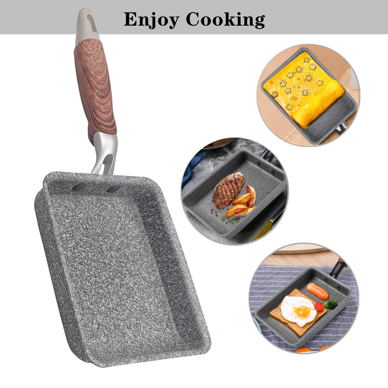 9Pcs Tamagoyaki Pan Set, Japanese Omelette Pan Nonstick with Lid, Square Japanese Egg Skillet Rectangle 7"x5" Grey Gray