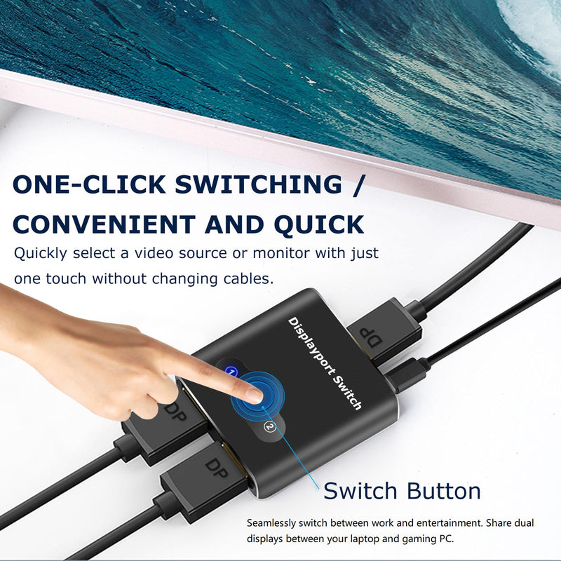Bidirectional DisplayPort 1.2 Switch 2 in 1 Out,4K@120Hz/60Hz DP Selector Switcher Box with Micro USB Power Cable,2 Port DP Monitor Switch for PC,Laptop,Gaming Console,Monitor TV,Projector.