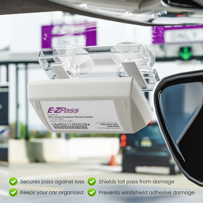 EZ Pass Holder for Windshield Fits All Major, Toll Pass Transponder Holder for Most US States, Ezpass Holder with Mounting Strips & Suction Cups