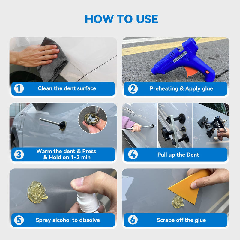 Dent Puller Kit for Car, Paintless Dent Removal Kit with Lightweight Metal Dent Lifter & 2-in-1 T-bar Puller, 100W Hot Glue Gun & High Viscosity Glue Sticks for Auto Body Dent Repair PDR KIT-120PCS