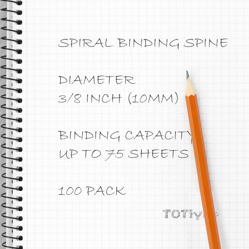 TOTiyea 100 Pack Plastic Spiral Binding Coils, 10mm(3/8") Binding Spirals, 75 Sheet Capacity, 4:1 Pitch, Black 3/8" (75 Sheet Capacity)