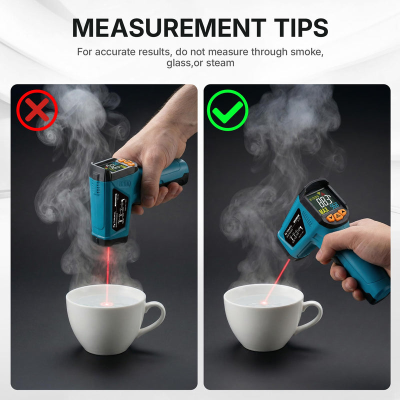 Tilswall Infrared Thermometer, -58°F to 1472°F(-50~800°C), Non-Contact Digital Laser Thermometer with Probe, Adjustable Emissivity, High/Low Temp Alarm, for Cooking/BBQ/Freezer(NOT for Human)-W300 -50°C~800°C(with K-type probe)