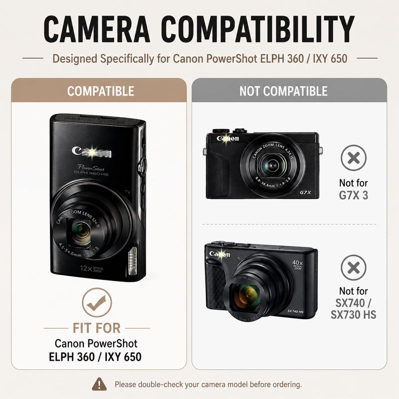 Case for Canon PowerShot ELPH 360/IXY 650 with 2 Screen Protector and 1 Charm Wrist Strap Accessories, Soft Silicone Digital Camera Protector Case with Lens Cover (Black) Black