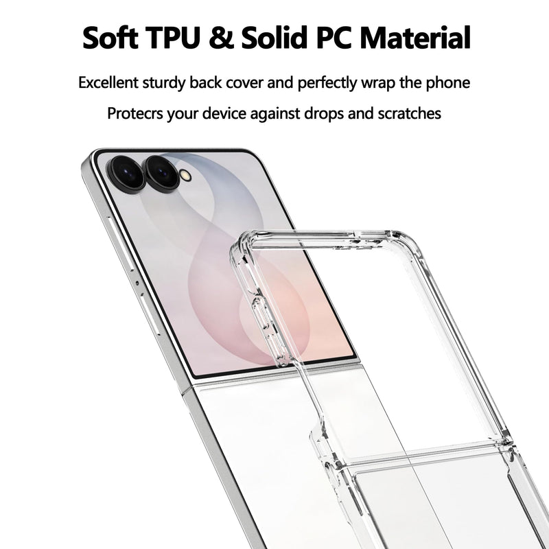 Clear Case for Samsung Galaxy Z Flip 8 Case, with 2 Pack Screen Protector, Ultra-Thin Transparent Hard PC and Soft TPU Cover Phone Case for Z Flip 8 Folding Convenient Slim Fit Cover Case