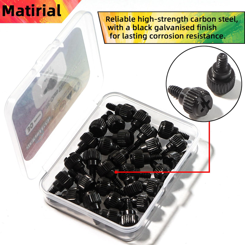 Computer Case Thumb Screws for Side Panel | #6-32 x 6mm PC Case Hand-Twist Knurled Screws, Black Chassis Fastener (30 Pack)
