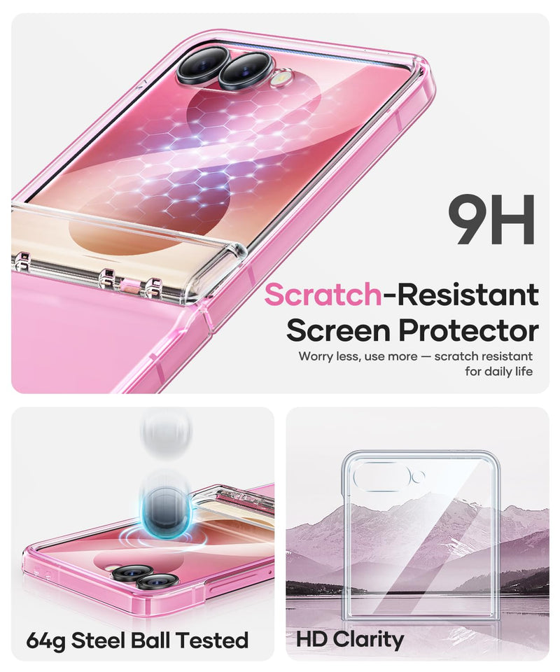 Vihibii for Samsung Galaxy Z Flip 8 Case with Hinge Protection, Clear | Non-Yellowing, Outer Screen Protector, Shockproof, Anti-Slip, Full Body Protective, Durable, Transparent, Slim, Transparent