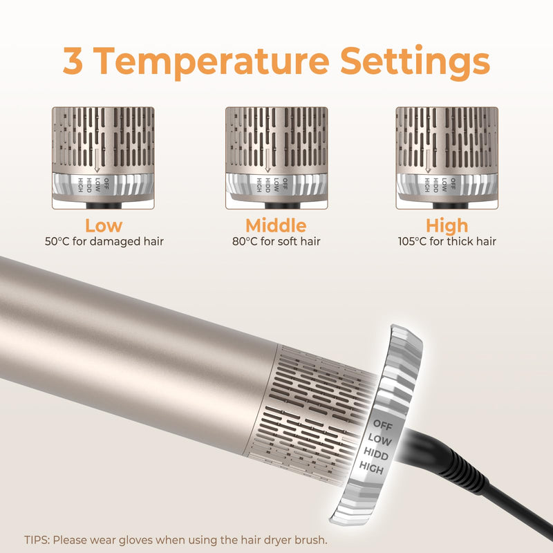 6 in 1 Hair Styler,Airbrush Air Styler 1000w Blow Dryer Brush Set | 30mm Air Curler, Hair Styling Tool Multistyler, Smooth Shine Volumize Curl Straighten Brush,Blow-Out Look Sliverygold