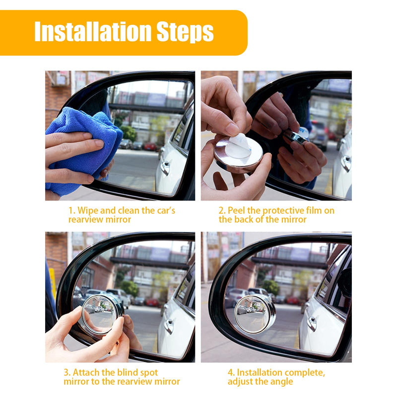 2 PCS Car Reversing Blind Spot Mirror, 2.16" x 0.39" High-definition Glass 360° Large Viewing Angle Round Mirror, Self-adhesive ABS Anti-collision Shell, Compatible with Most Models (Black) 2 PCS Black