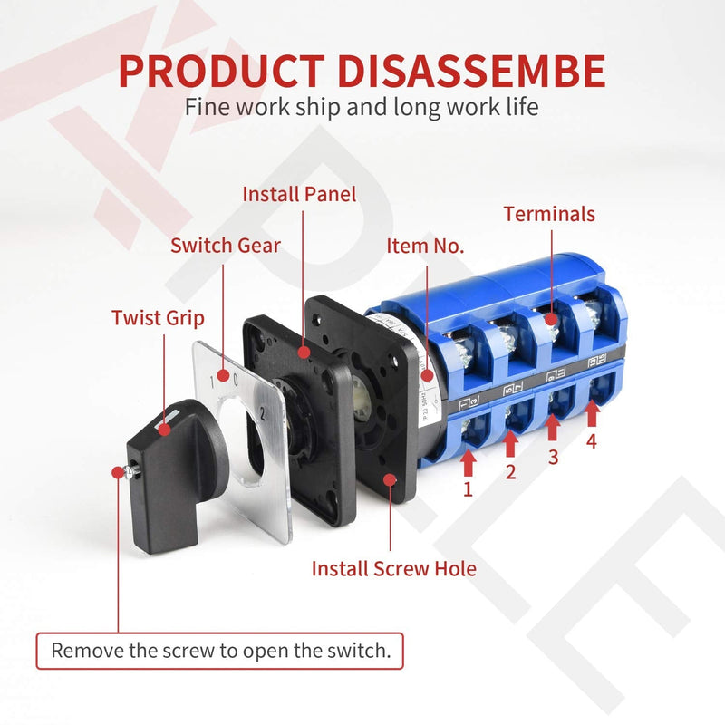 APIELE Changeover Selector Switch 63A 3 Position 16 Terminals Poles 440V Universal Rotary Cam Selector