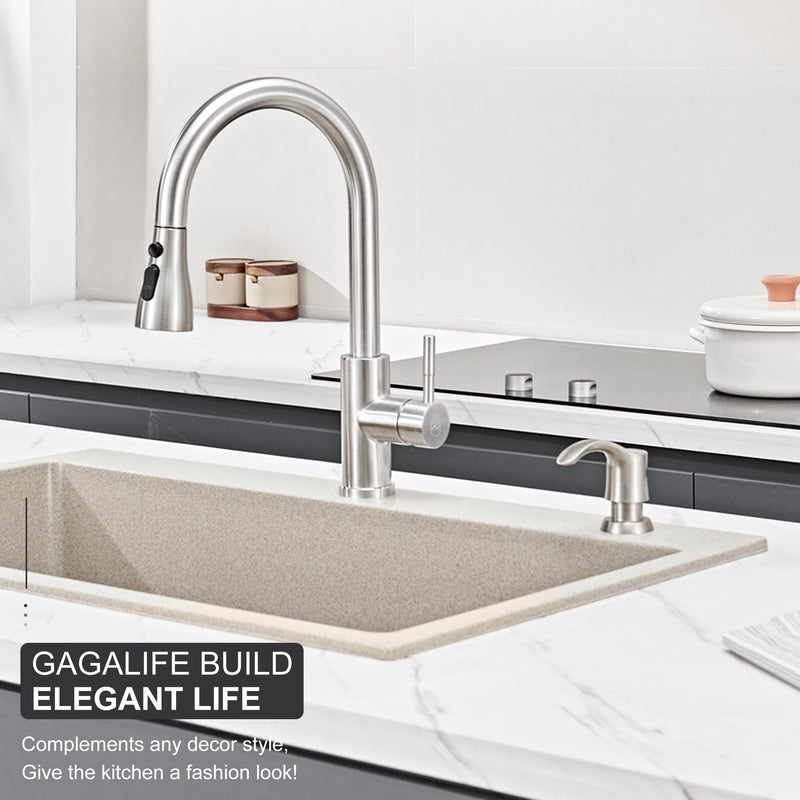 GAGALIFE Kitchen Sink Soap Dispenser - Sink Soap Dispenser Pump with 40" Silicone Extension Tube Kit (Brushed Nickel), Say Goodbye to Frequent Refills G080-1BN Brushed Nickel