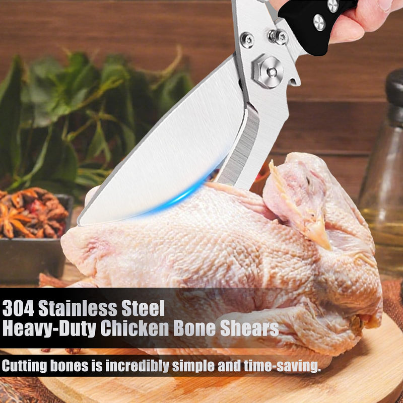 Professional Heavy Duty Kitchen Shears for Food – All in one Stainless Steel Chicken Shears Cut Bones, Meat, Fish Scales, Bottle Opener, Dishwasher Safe, Gift for Christmas Thanksgiving，Black Red Black Red