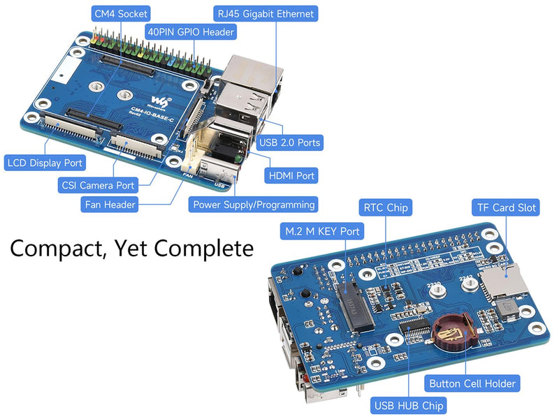 CM4 Base Board (Advanced C Version) for Compute Module 4, with Raspberry Pi 40PIN GPIO Header/MIPI CSI Camera Ports/LCD Display Port/Fan/HDMI/USB/Gigabit Ethernet RJ45 Connector C Version Base Board
