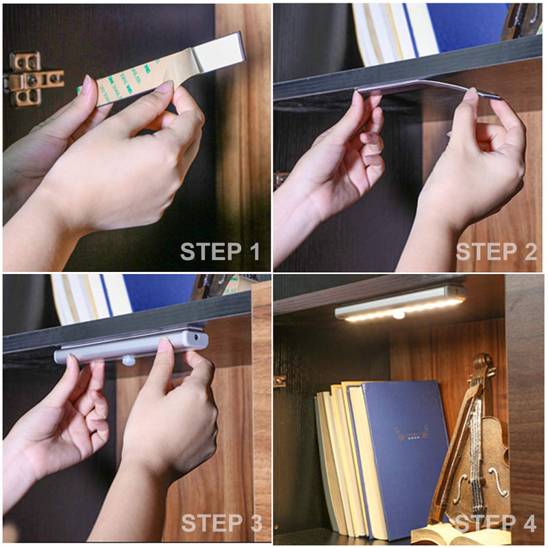 LDOPTO Under Cabinet Lights Wireless 4 Pack, Rechargeable Battery Operated Lights with Remote, Dimmable Led Closet Lights, Under Counter Lights Stick-on Touch Night Light for Kitchen, 3 Colors 4 PCS