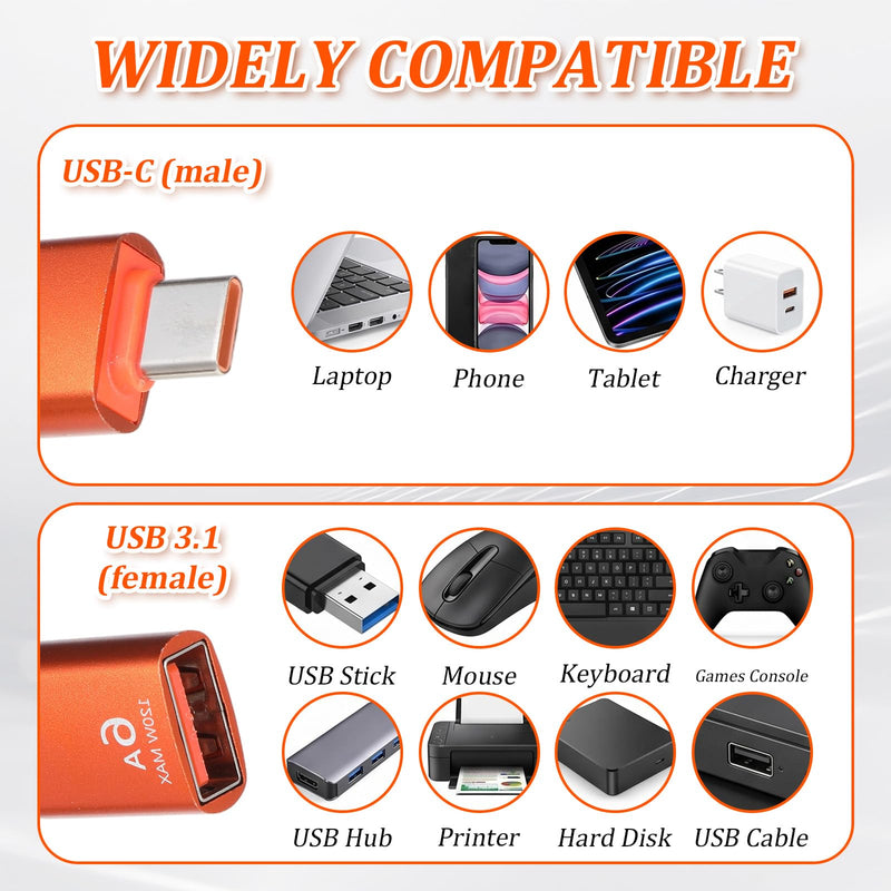Xthrotsenk 10Pack USB C Female to USB Male Adapter, 10Gbps/120W USB-C to USBs Adapter USB-C Converter for Smartphone, PC, Keyboard, Orange