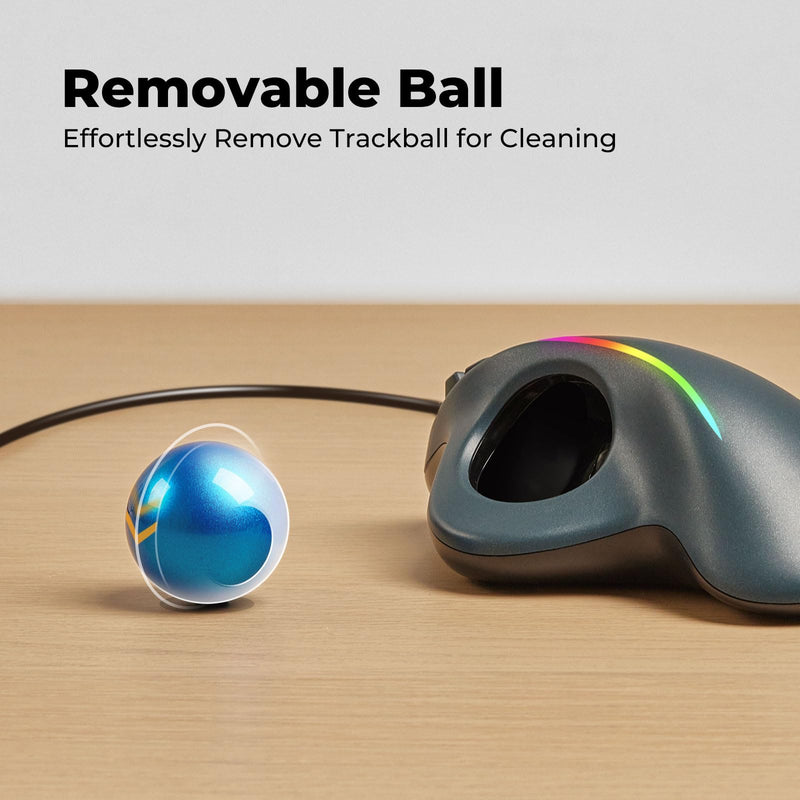 Trackball Mouse Wired, Ergonomic Comfort Design Reduces Muscle Strain, USB Plug&Play, Easy Thumb Control, Precision Tracking with 5 Adjustable DPI, RGB Rollerball Mouse Compatible for PC, Mac, Windows A-Blue