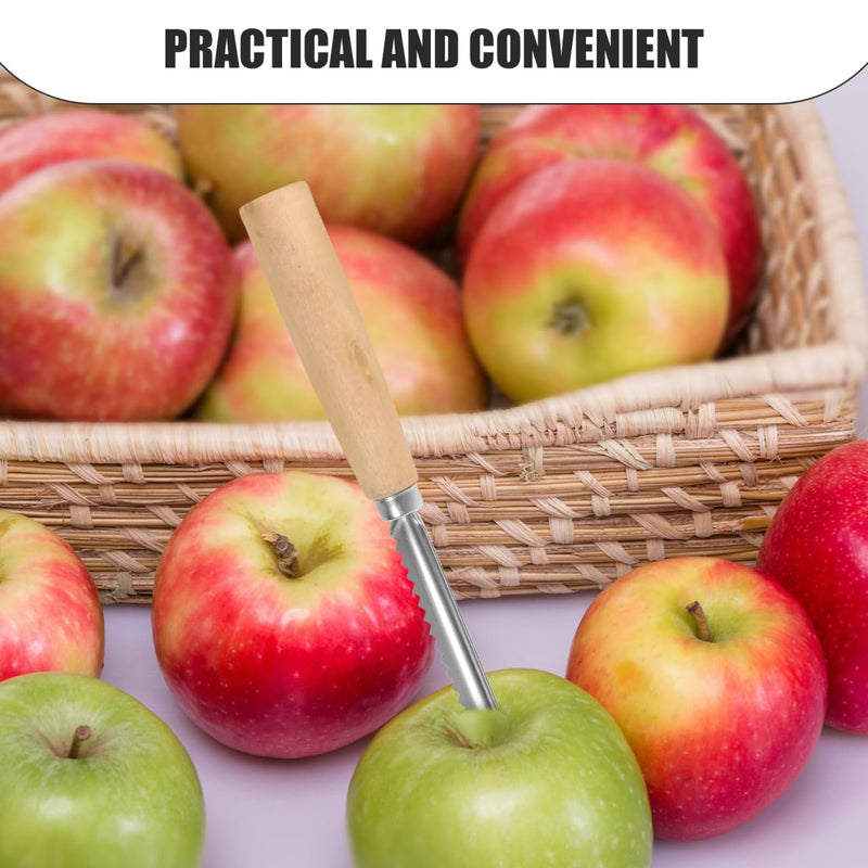 Cabilock 2pcs Corer and Pitter, Stainless Steel Fruit Corer with Wooden Handle, Serrated and Smooth Pitter for Apple, Pear, Peach