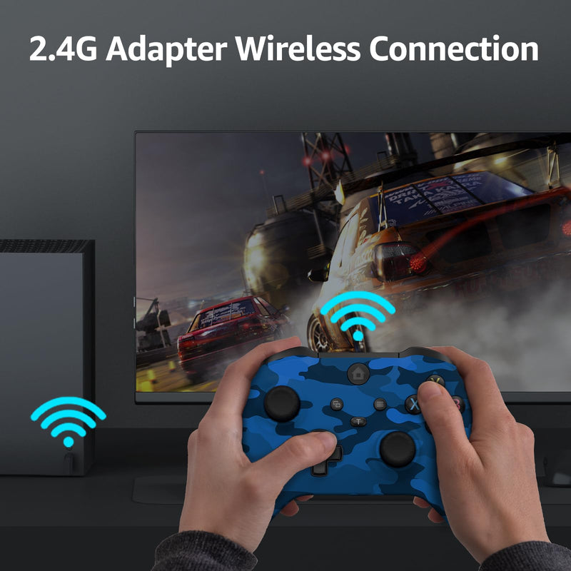 GMVOX Wireless Controller for X-BOX One,Blue Camo | Turbo,Dual Vibration,2.4g Adapter,Support 3.5MM Audio Jack,Compatible with X-BOX Series S/X, PC, IOS, Android Platforms Blue Camo