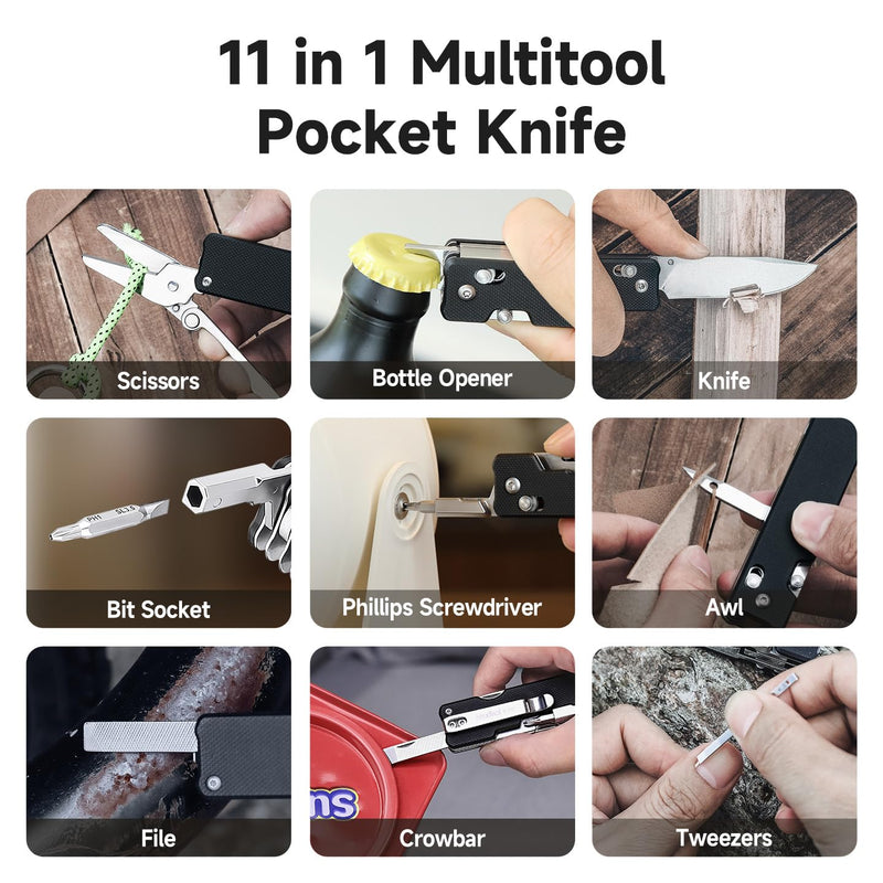 NexTool Knight K30 Multitool,11-in-1 Pocket Knife Multi tool with Axis Lock,Serrated Scissors,Tweezers,Awl,4mm 10-in-1 Bit Set for DIY、Repairs、Gifts Screw
