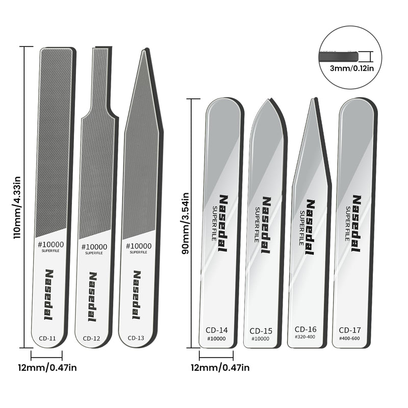 7pcs Hobby Model Glass File Kit for Gunpla, Scale Model 3D Print Polishing Tool #10000 Grit Ultra Fine Glass Mirror Sanding Files for Gundam Buidling, Plastic, Wood & Resin Parts 7pcs Complete Kit