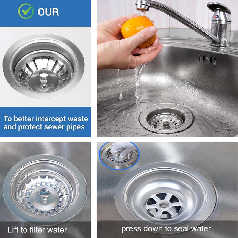1 1/2" Sink Drain Kit P-Trap Drain Strainer Adjustable Height with 3-1/2" Kitchen Sink Drain Assembly Kit 304 Stainless Steel for Single Kitchen Sinks Bar Sinks and Laundry Sinks Gray