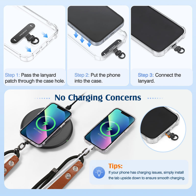 MoKo Adjustable Phone Lanyard Crossbody Strap with 2 Hanging Loops | Anti-Theft Phone Strap Thick Braided Wide Strap for Shoulder Relief, Universal Cell iPhone Neck Lanyard for Travel Outdoor Black