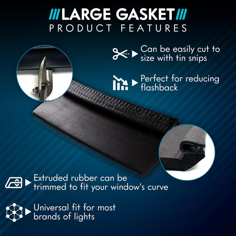 UBL 18 Inch Large Black Rubber Gasket for Light Bar - Eliminate Emergency Warning Visor Dash Stick Surface Mount Light - Windshield Flashback Guard (2) 2