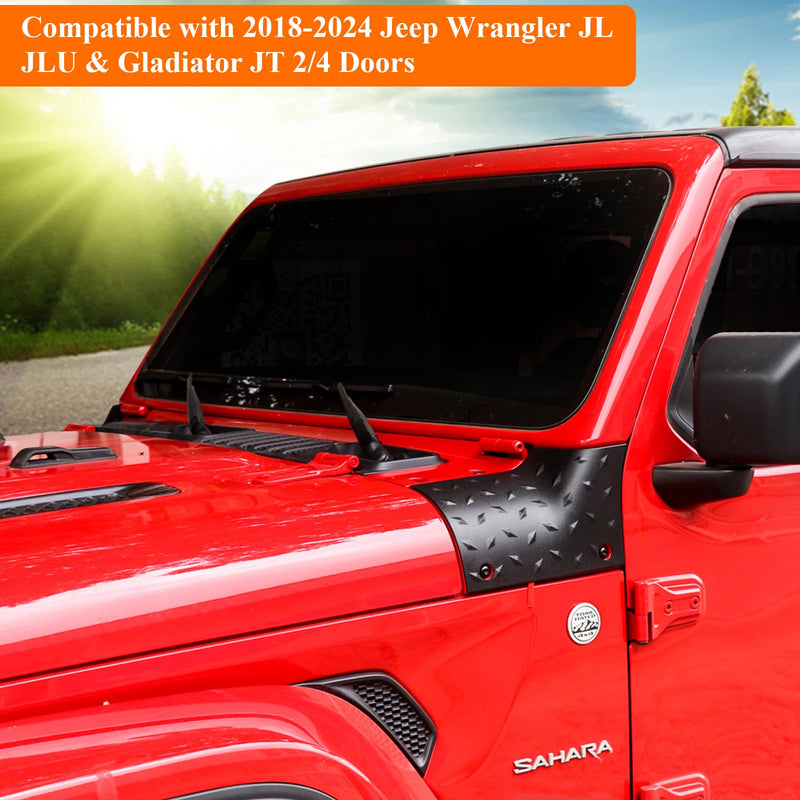 BESTAOO Cowl Body Armor Outer Cowing Cover Corner Guards Compatible with 2018-2024 Jeep Wrangler JL 2/4 Door & Gladiator JT Exterior Accessories, Textured Black, 2pcs