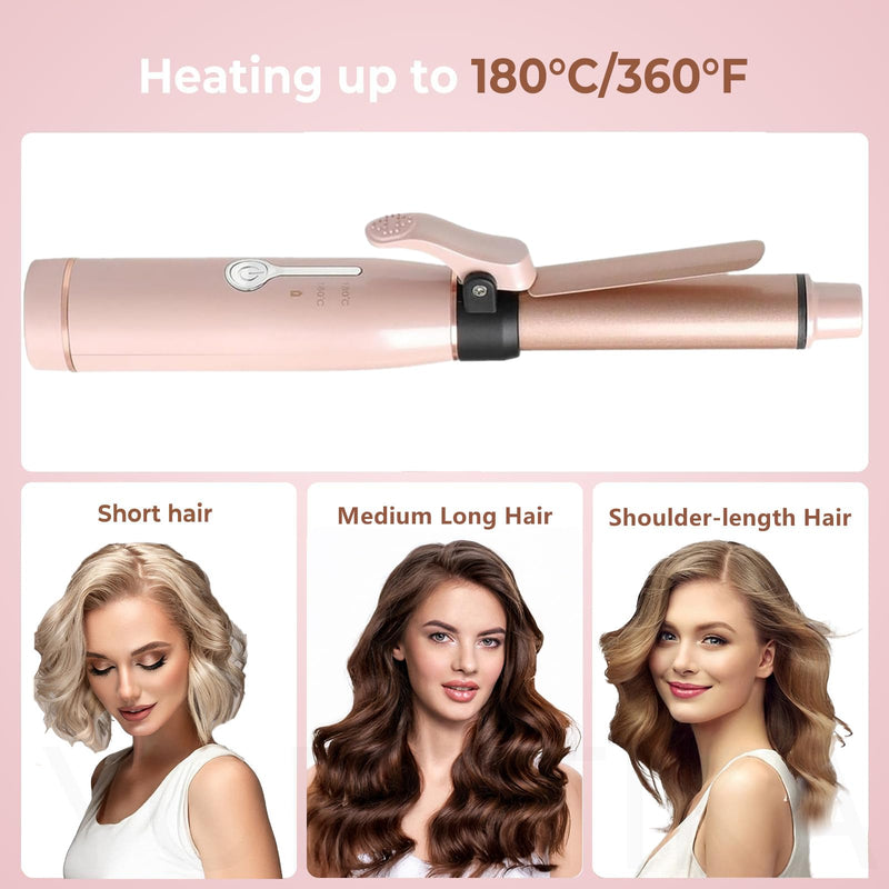  [AUSTRALIA] - Pink Cordless Curling Wand 19mm Ceramic Mini Hair Curler for Travel | polycarbonate exterior fast heat up rechargeable power dual thermal modes female daily styling compact handbag size items