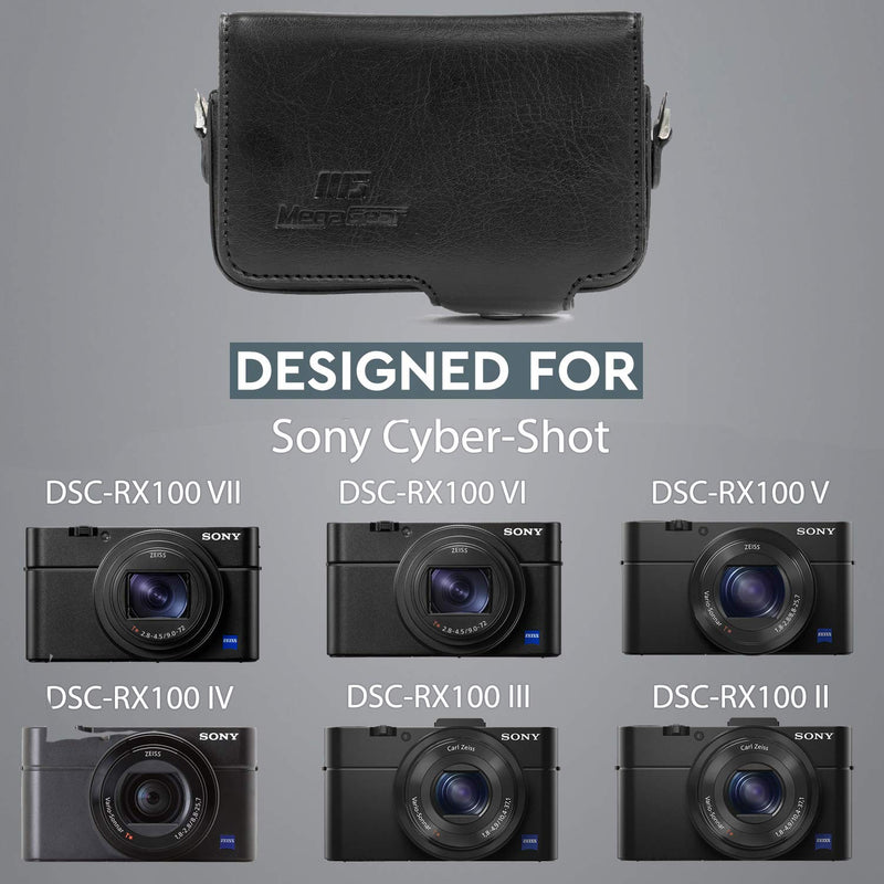 MegaGear MG281 Leather Camera Case with Strap compatible with Sony Cyber-shot DSC-RX100 VII, DSC-RX100 VI, DSC-RX100 V, DSC-RX100 IV, DSC-RX100 III, DSC-RX100 II - Black
