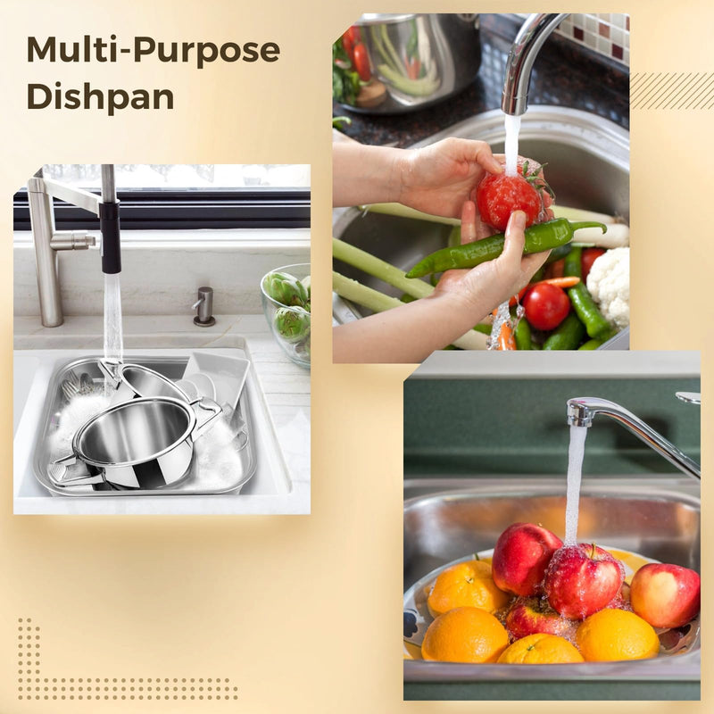 Stainless Steel Washing Basin, Versatile Sink Dish Tub, Large Square Kitchen Container, Vegetable Cleaning Bowl, Sturdy Dishpan for Home Use Kitchen Sink Dish Tub (32.8 CM/12.9 In)