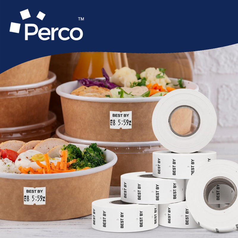 Perco 2 Line Best BY Labels - 8 Rolls, 1 Sleeve, 6,000 Blank Date Gun Labels for Perco 2 Line Date Guns - Made in USA