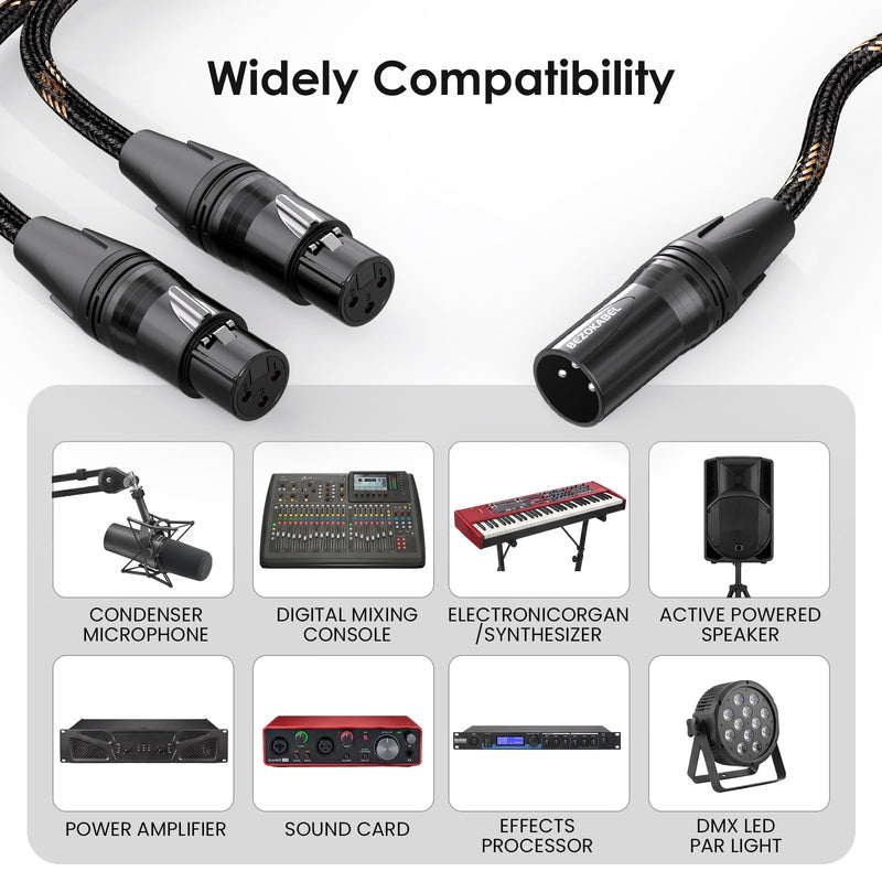 XLR Splitter, XLR Y Splitter Cable 1ft Male to 2 Female 3Packs | Balanced Microphone Cable Y Cable Nylon Braided