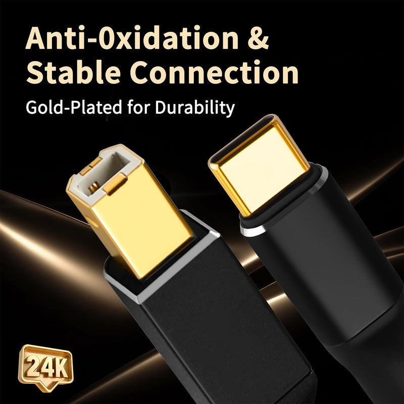HiFi Audio Cable 6N OFC USB B to USB C 3.28ft/1m | 24K Gold-Plated Plugs, Nylon Braided, Printer Cable for Hi-Fi DAC, Amplifiers, DJ Controllers, and Audiophile Music Lovers