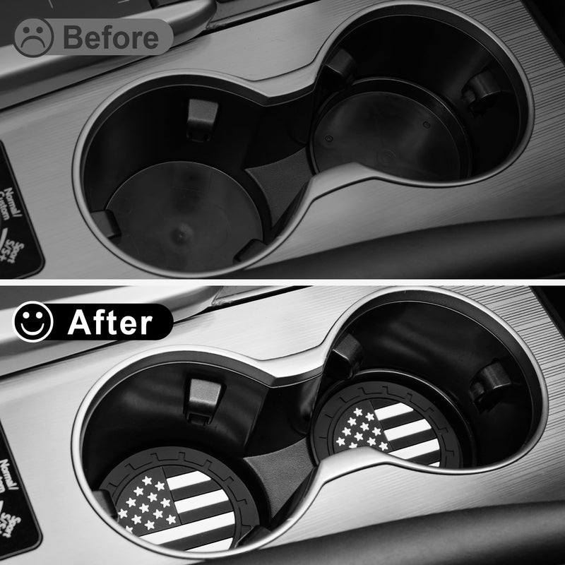 JUSTTOP Car Cup Holder Coaster,American Flag Non-Slip Insert Car Cup Coaster,Car Accessories Interior for Women and Man,4 Pack Black American Flag Black
