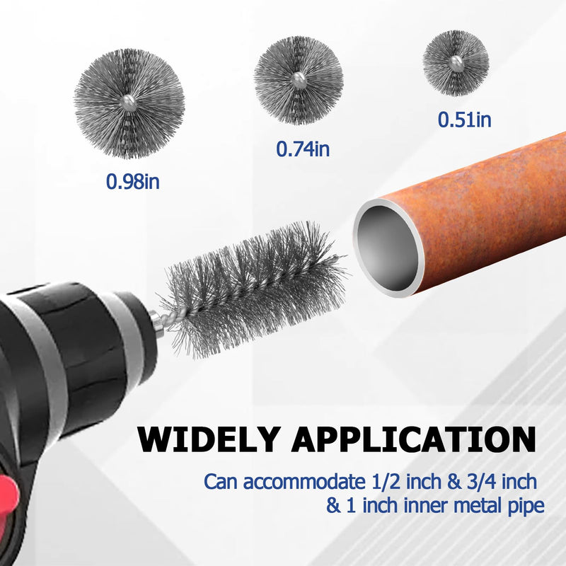 1/2" 3/4" 1" Metal Copper Pipe Cleaner Set - with Replaceable Blades, Tube Cleaning Brush for Power Drill, Removing Stains and Paint from Copper Pipes and Various Metal Pipes