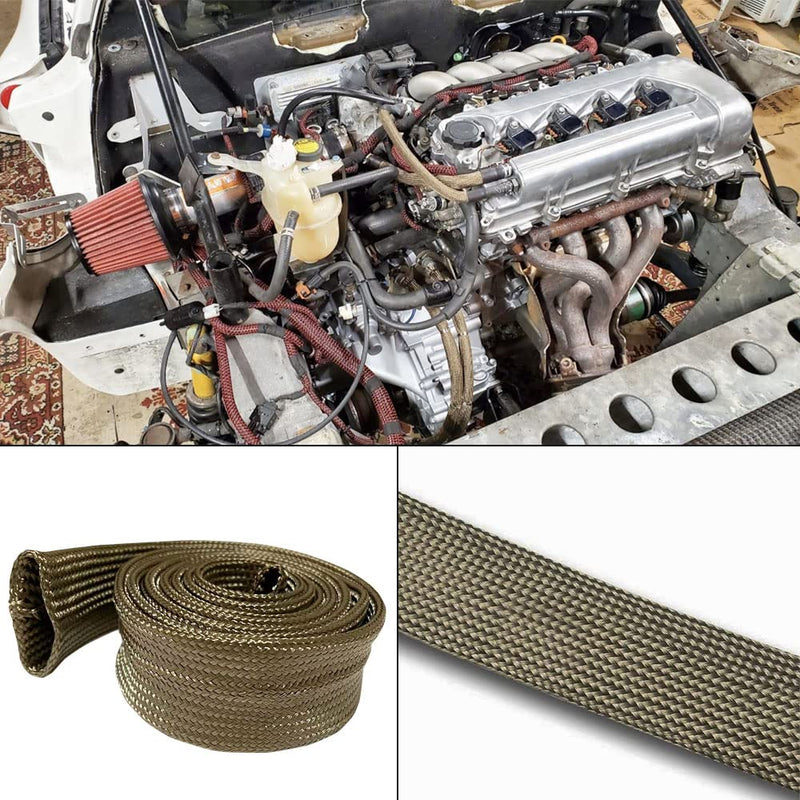 Heat Shield Sleeve 1" ID X 10' Fuel Line Heat Shield Auto Hose Spark Plug Wire Cover Protectors Boots Roll 2500 Degree for Car Auto Wire Loom Brake Cable Titanium 1"ID x 10Ft